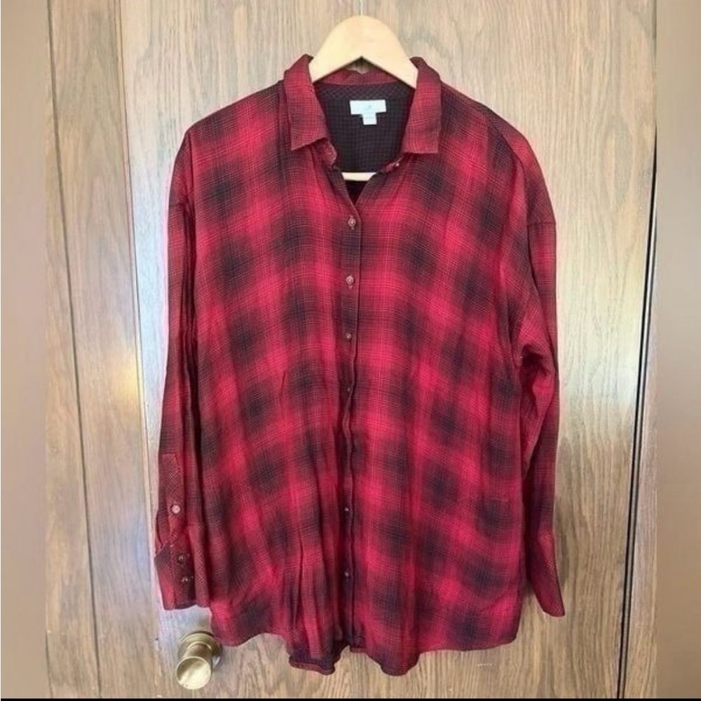 J. Jill Rayon Plaid Button Shirt Tunic